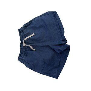 Blue Linen Tea Shorts With Pockets